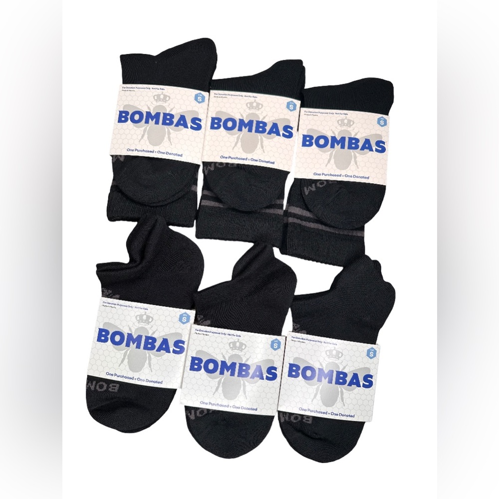 6 PACK BOMBAS MIXED ANKLE & CREW SOCKS SIZE SMALL UNISEX BLACK CLASSIC
